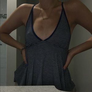 blue striped flowy tank top